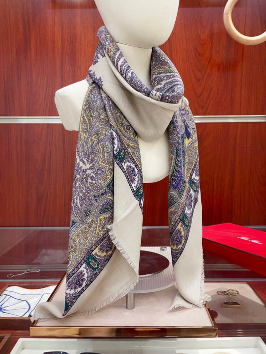 L-Piana-羊絨肌理紋圍巾 140*140cm 70%羊絨+30%真絲