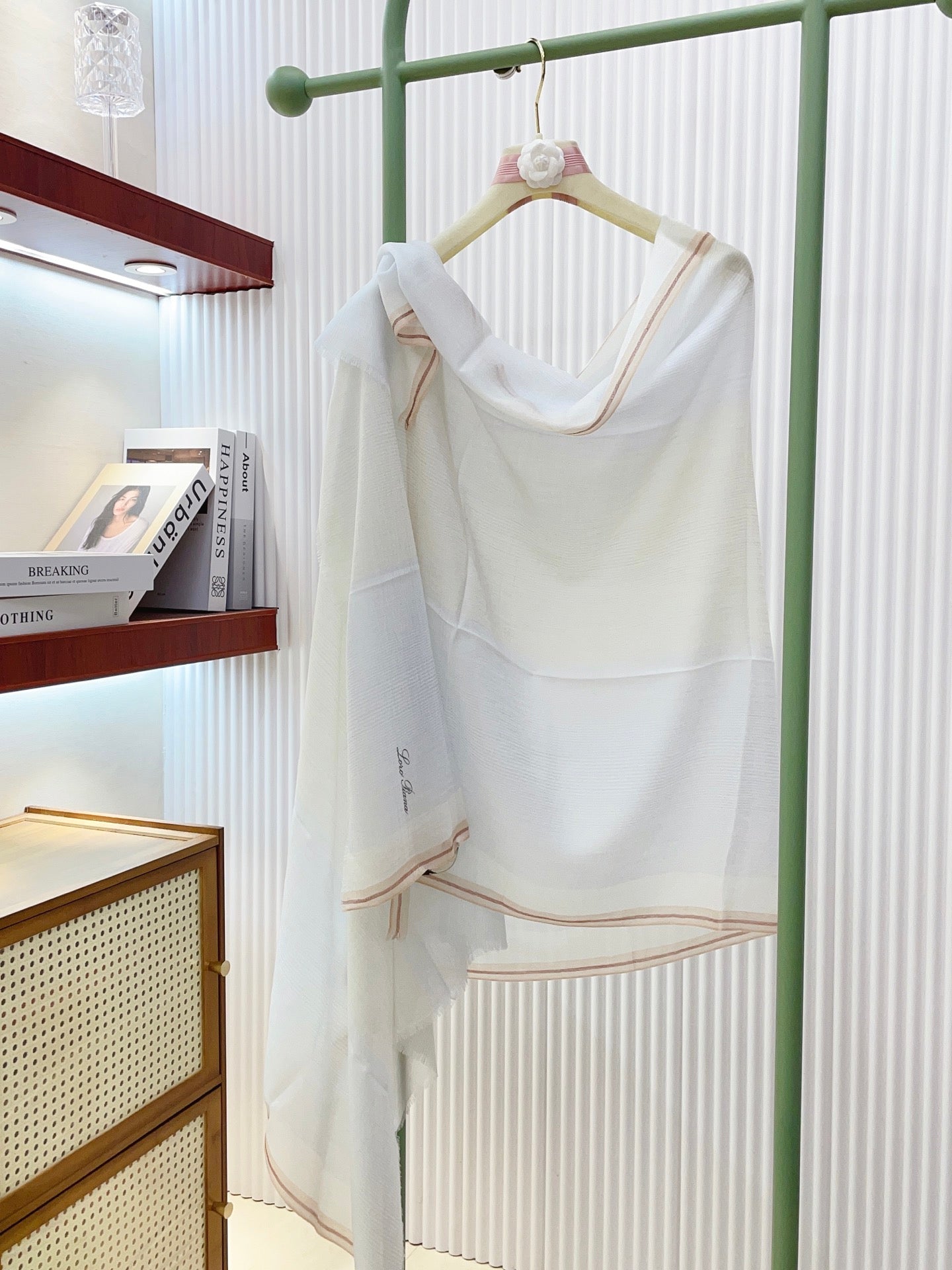 L-Piana-格純色豎條紋長巾 200*100cm 純羊絨