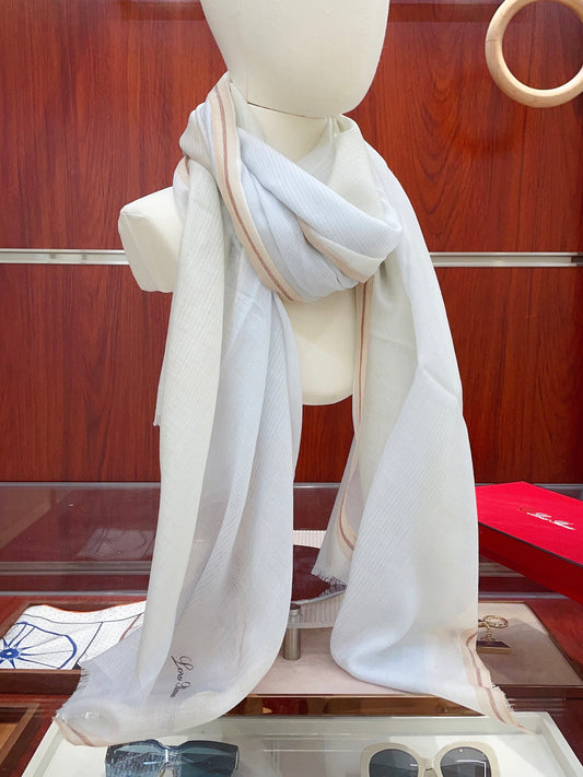 L-Piana-格純色豎條紋長巾 200*100cm 純羊絨