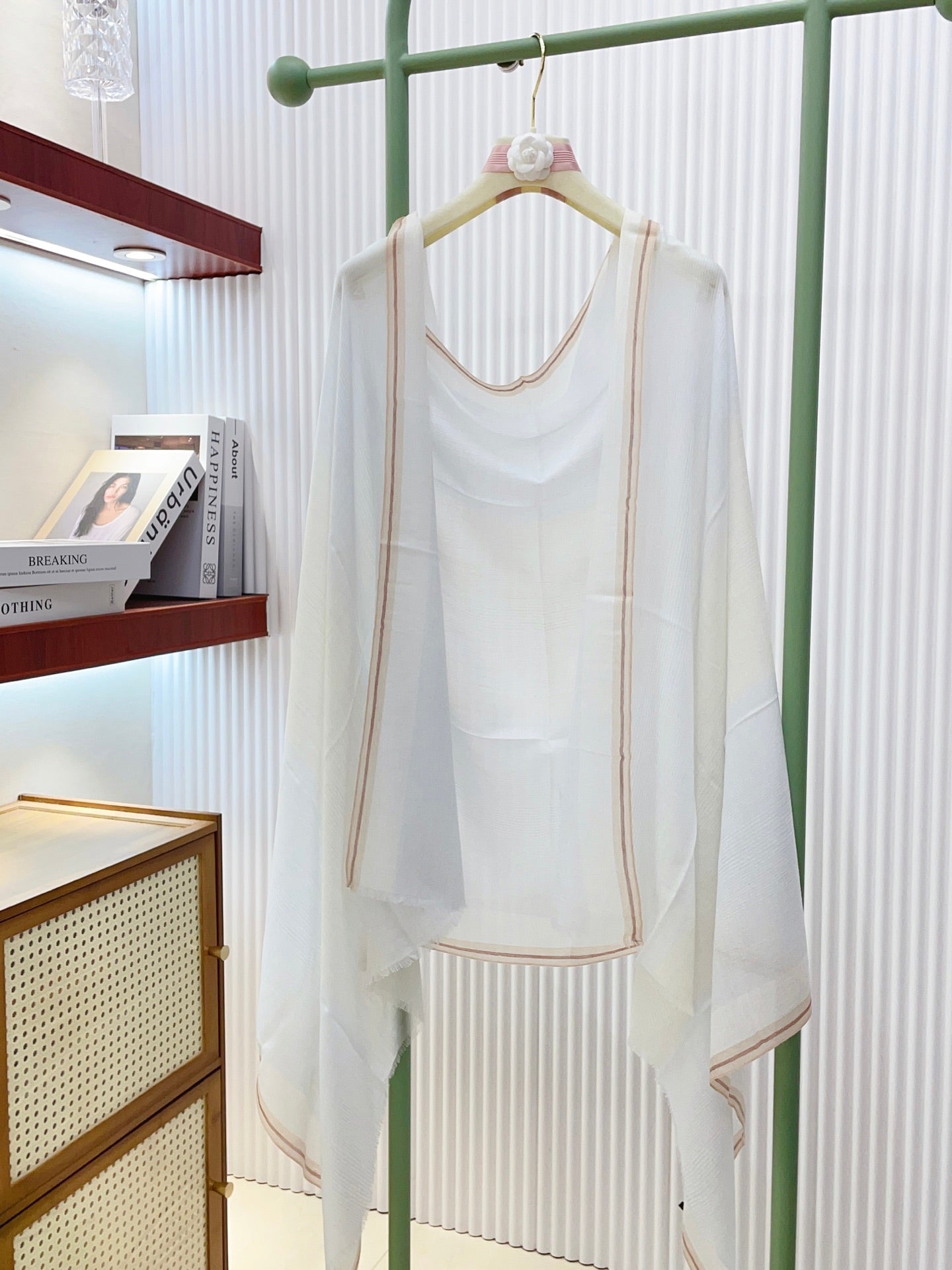 L-Piana-格純色豎條紋長巾 200*100cm 純羊絨