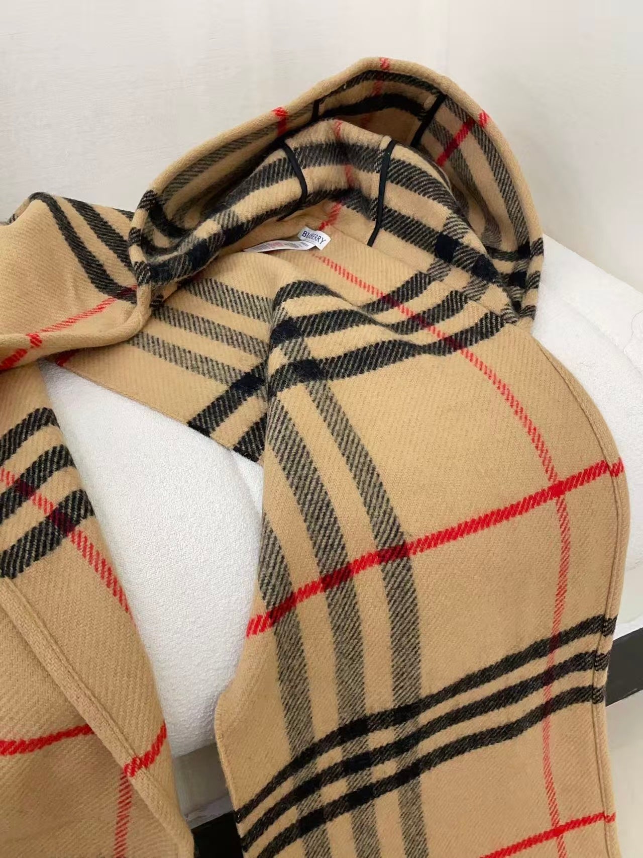 巴B家-連帽格紋圍巾 30*220cm 羊毛羊絨混紡