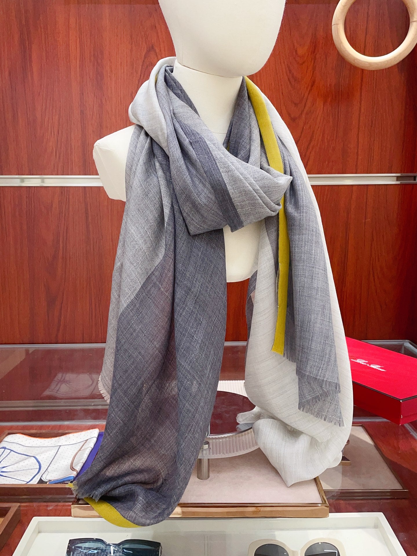 L-Piana-格純色豎條紋長巾 200*100cm 進口純羊絨