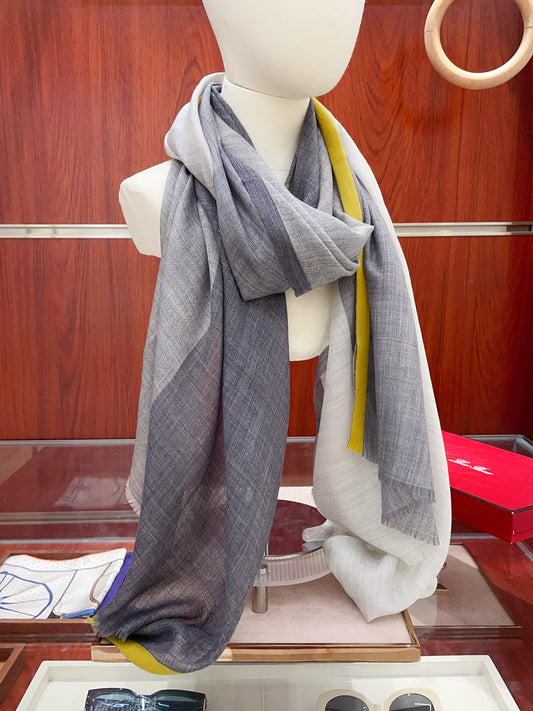 L-Piana-格純色豎條紋長巾 200*100cm 進口純羊絨
