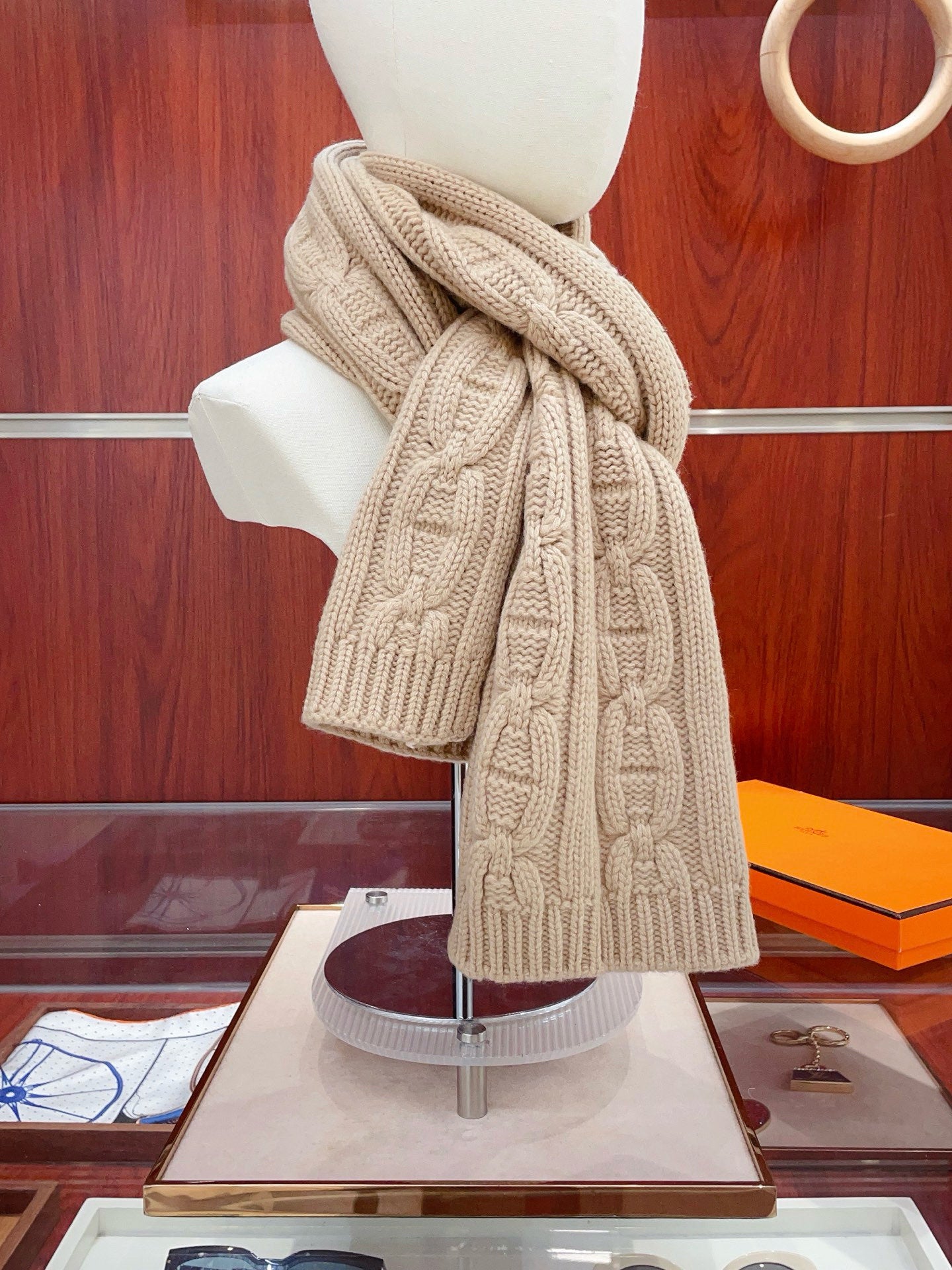 小愛款-特殊肌理 手工編織紋羊絨圍巾 28*180cm
