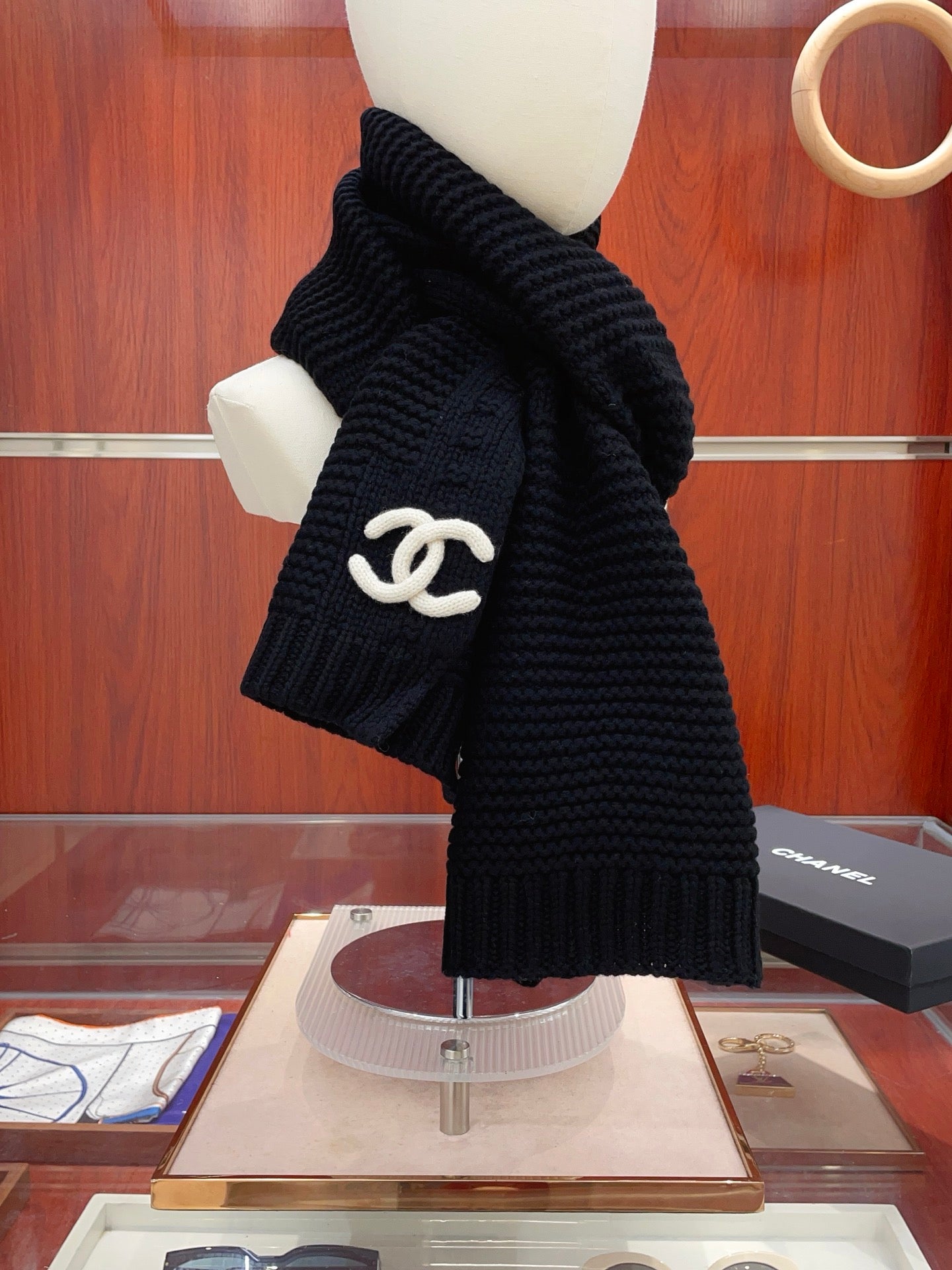 小香家-配色針織羊絨圍巾 32*180cm