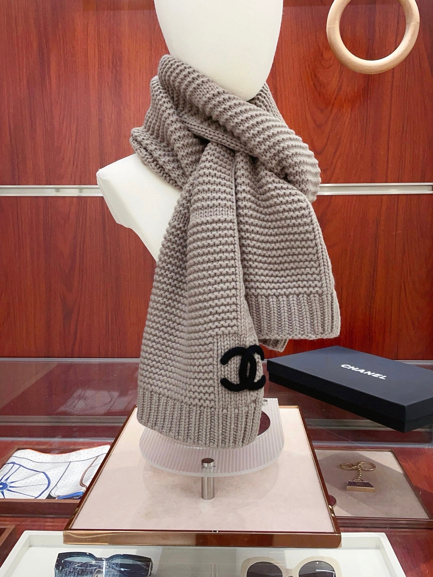 小香家-配色針織羊絨圍巾 32*180cm