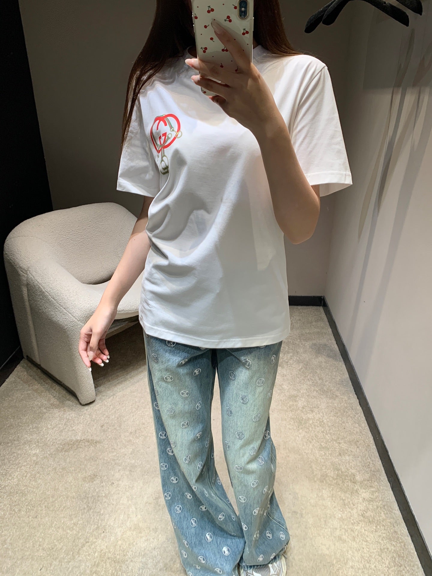 古G家- 26早春印花圓領短袖T 白色