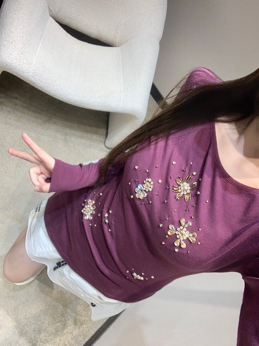 穆M家-26手工釘鑽長袖打底T