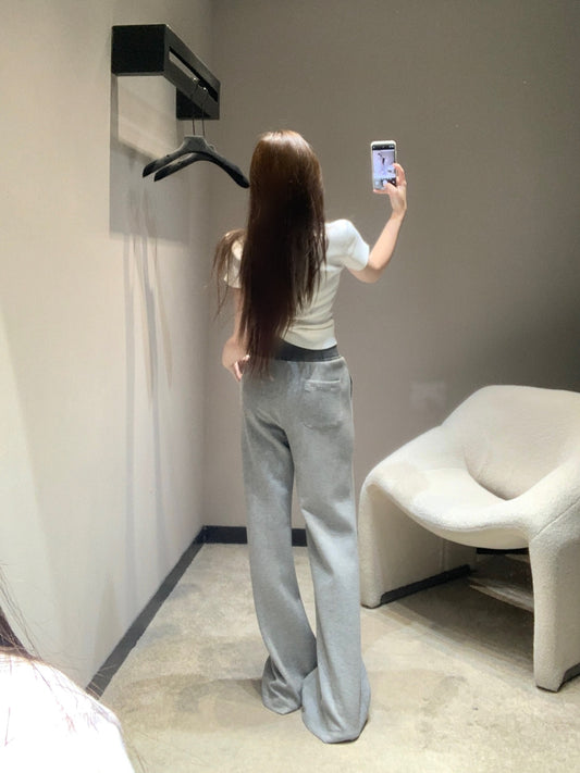 穆M家- 26早春微標虛線抽繩休閒長褲 灰色