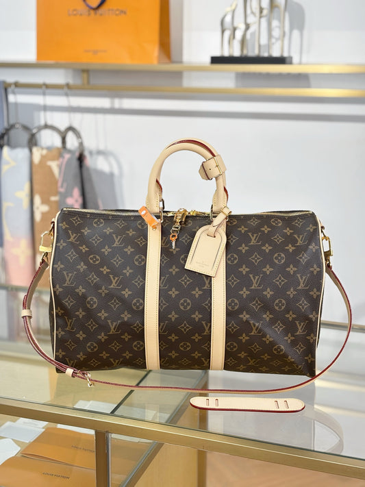 路L家-N41418 KEEPALL BANDOULIÈRE 45 旅行袋-咖啡格