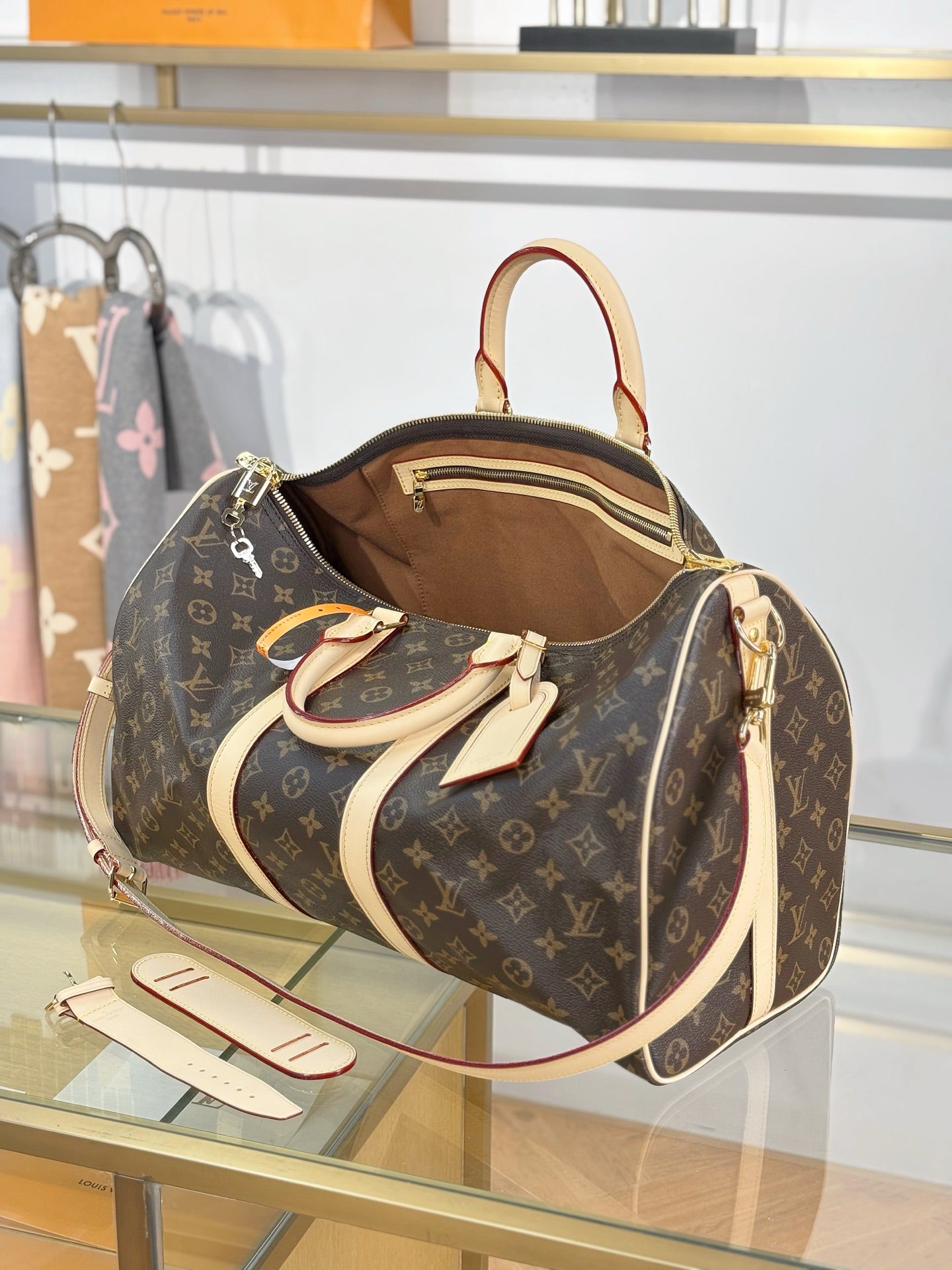 路L家-N41418 KEEPALL BANDOULIÈRE 45 旅行袋-咖啡格