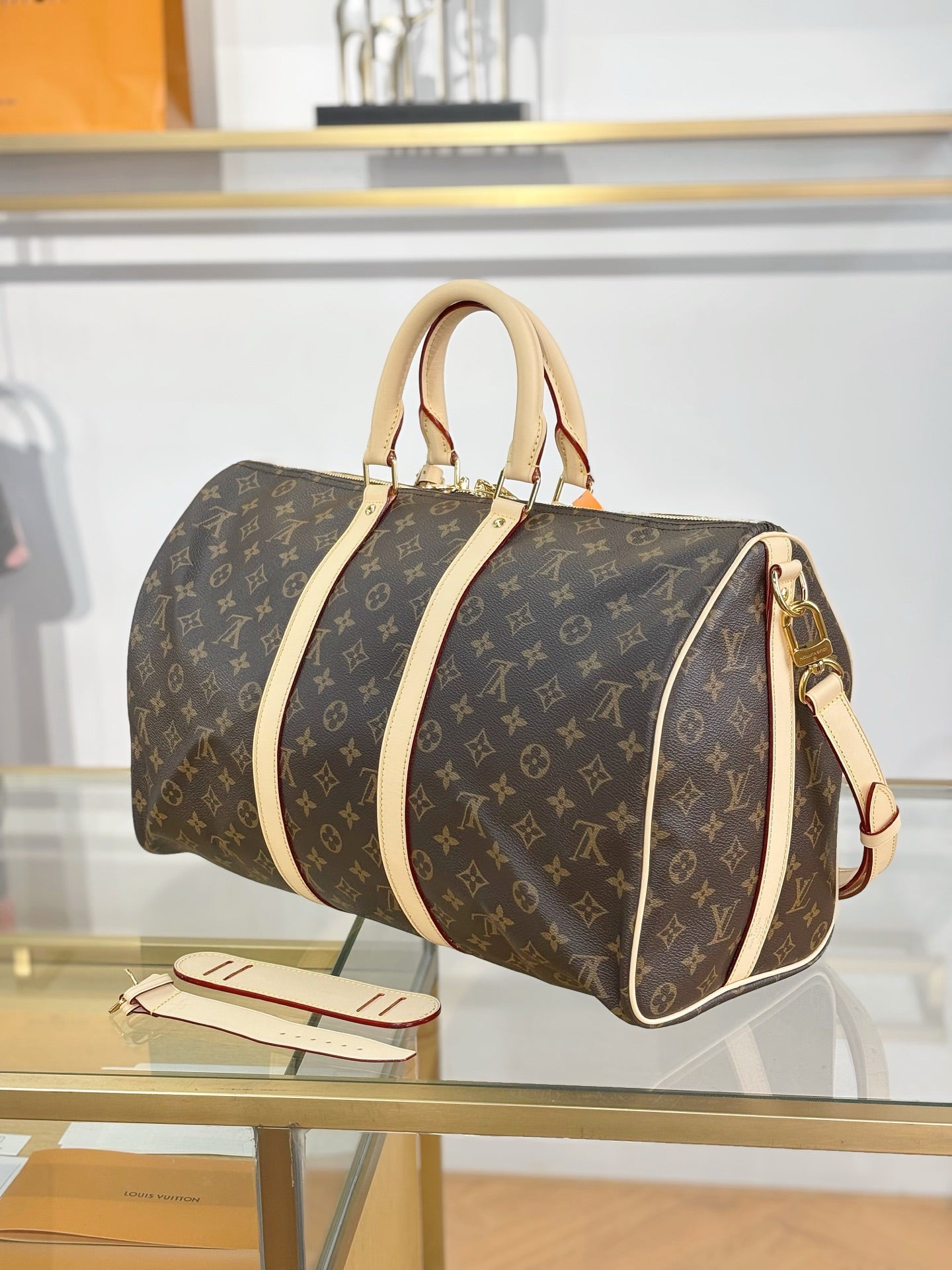 路L家-N41418 KEEPALL BANDOULIÈRE 45 旅行袋-咖啡格