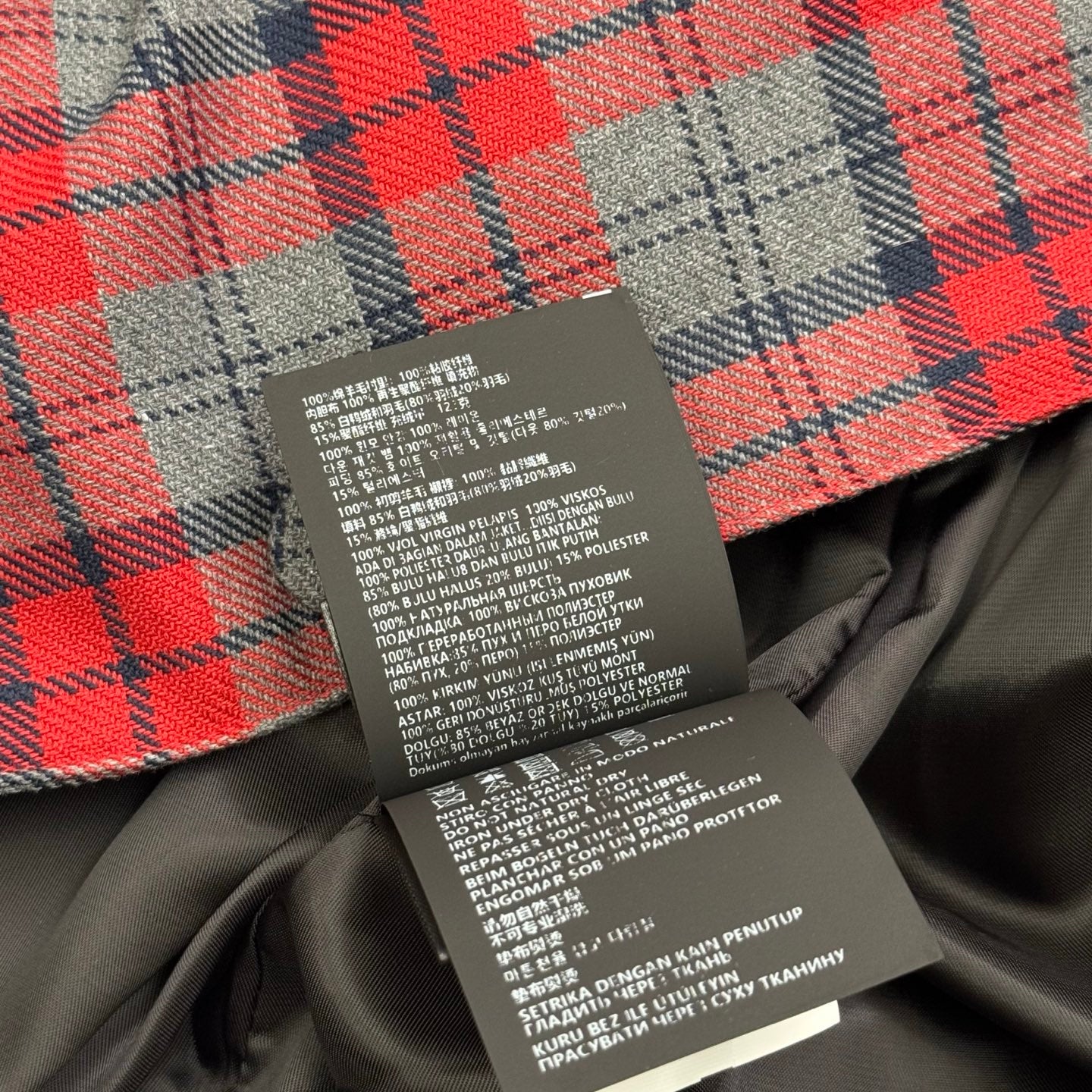 穆M家-紅灰格紋羽絨棉服外套