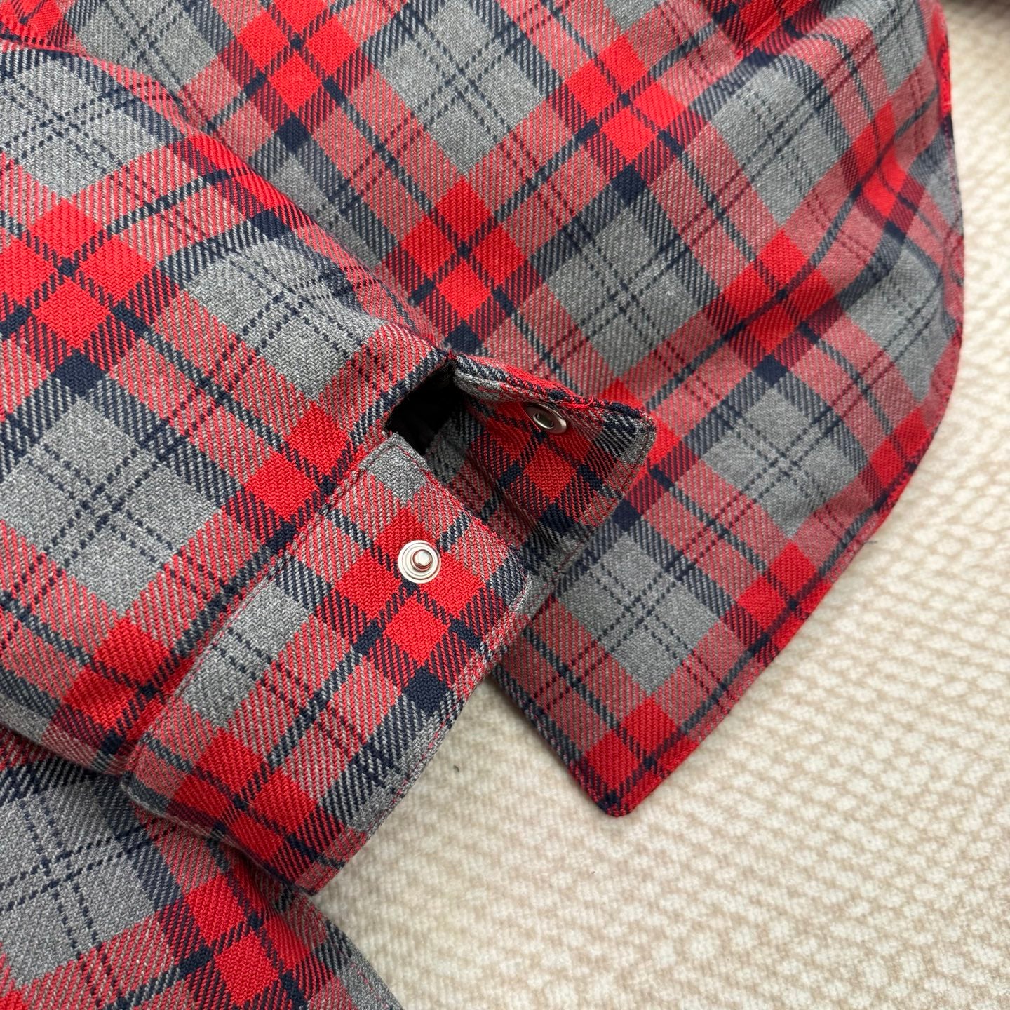 穆M家-紅灰格紋羽絨棉服外套