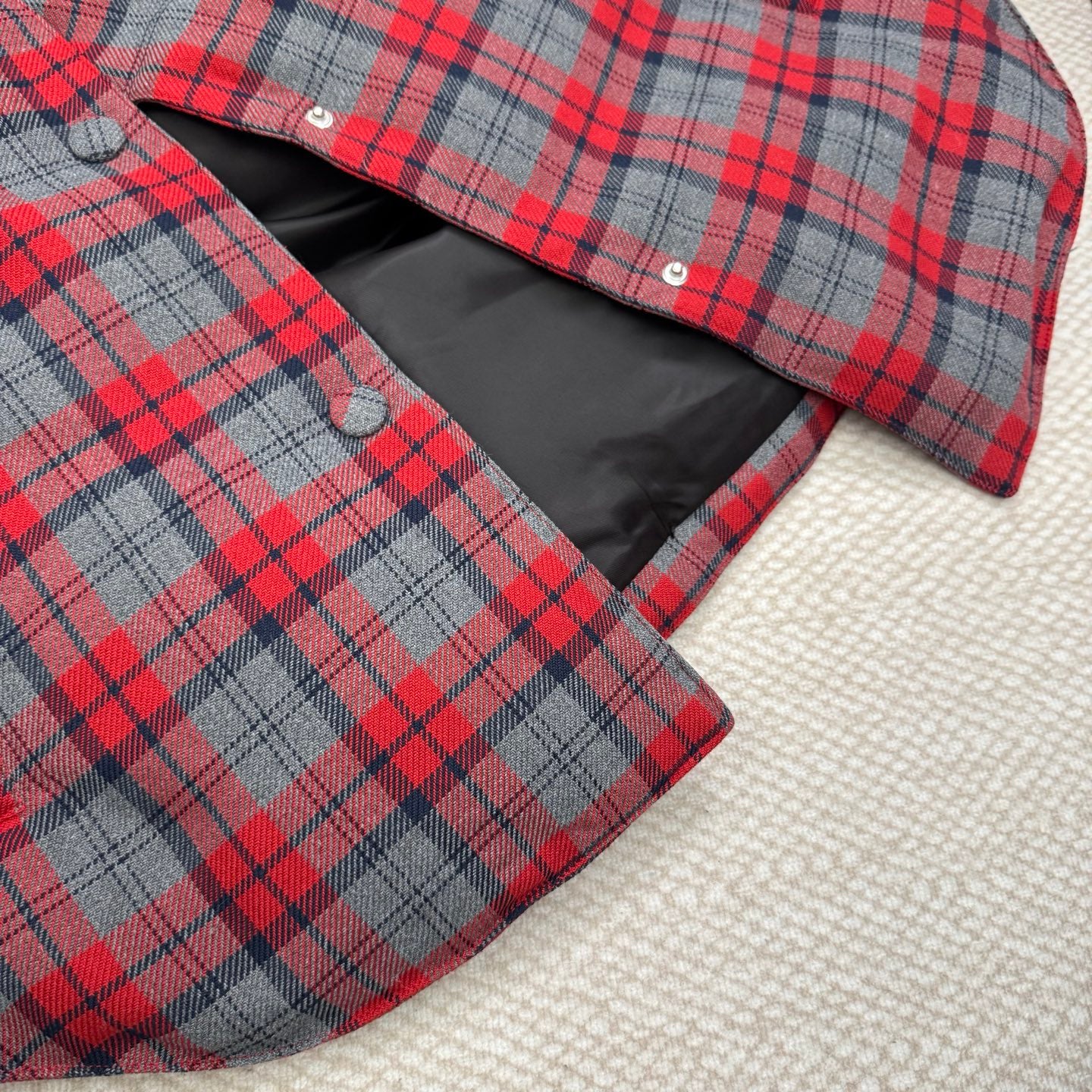 穆M家-紅灰格紋羽絨棉服外套