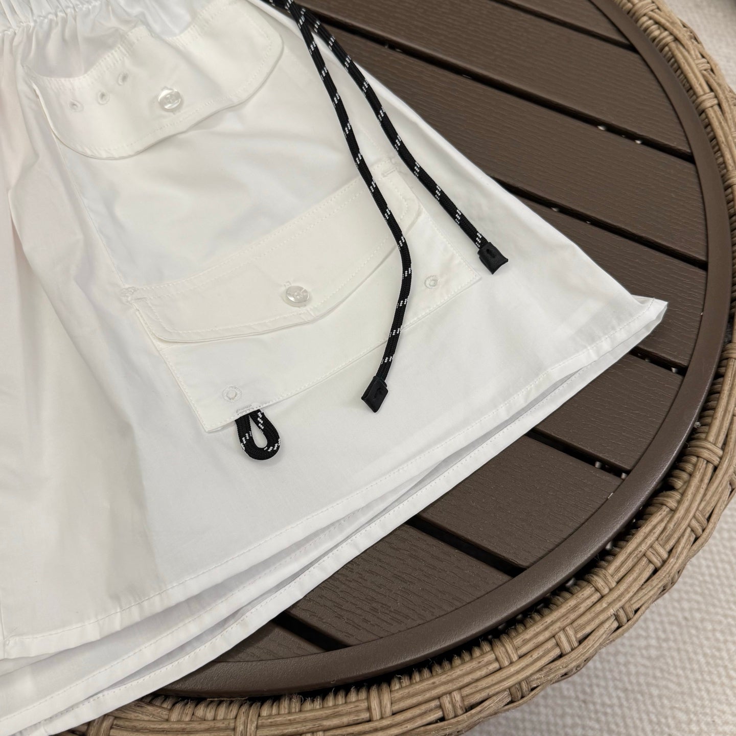 穆M家-春夏新品白色棉府綢工裝小短裙