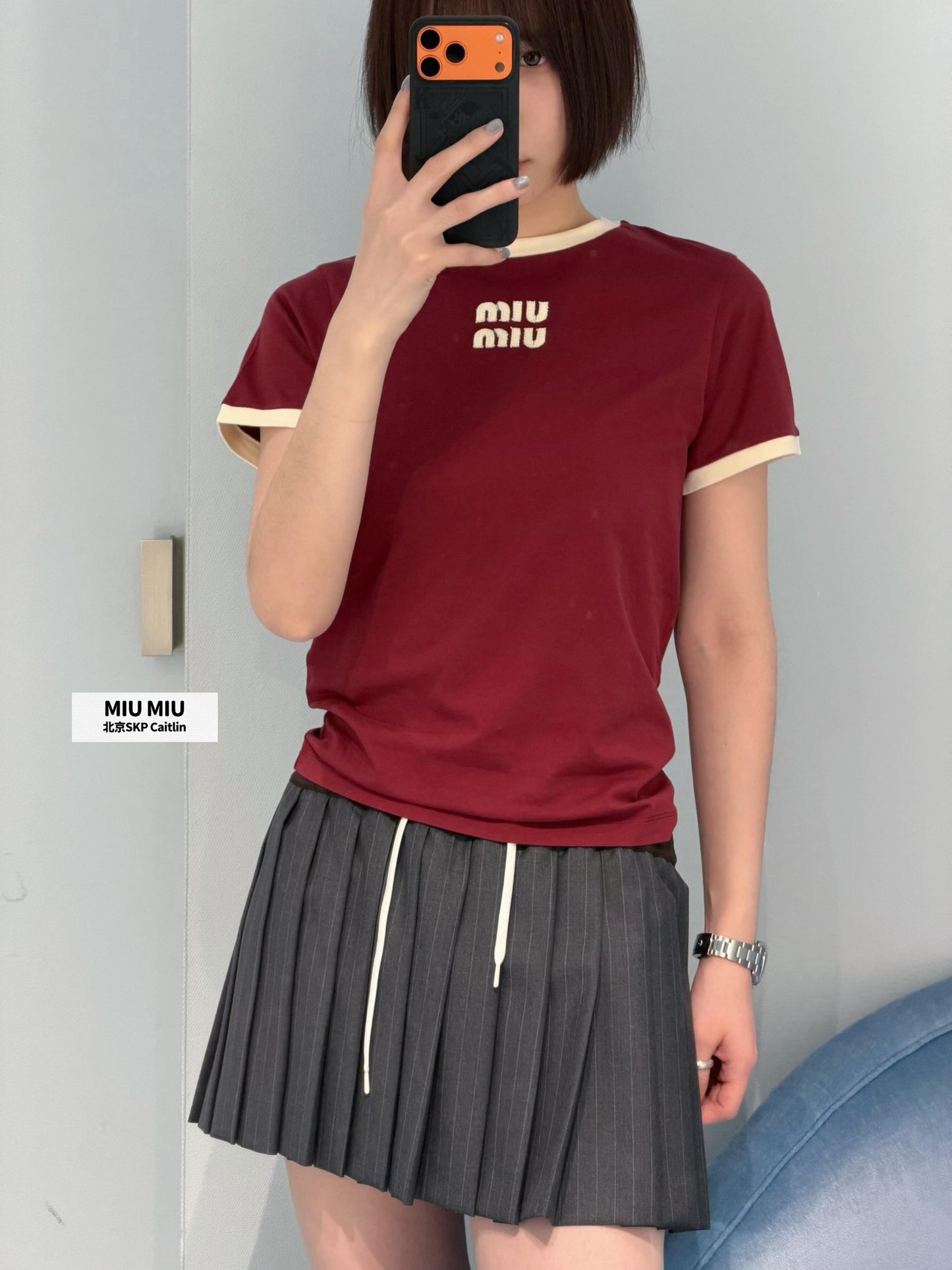 穆M家-26春夏系列撞色logo貼飾T 紅色