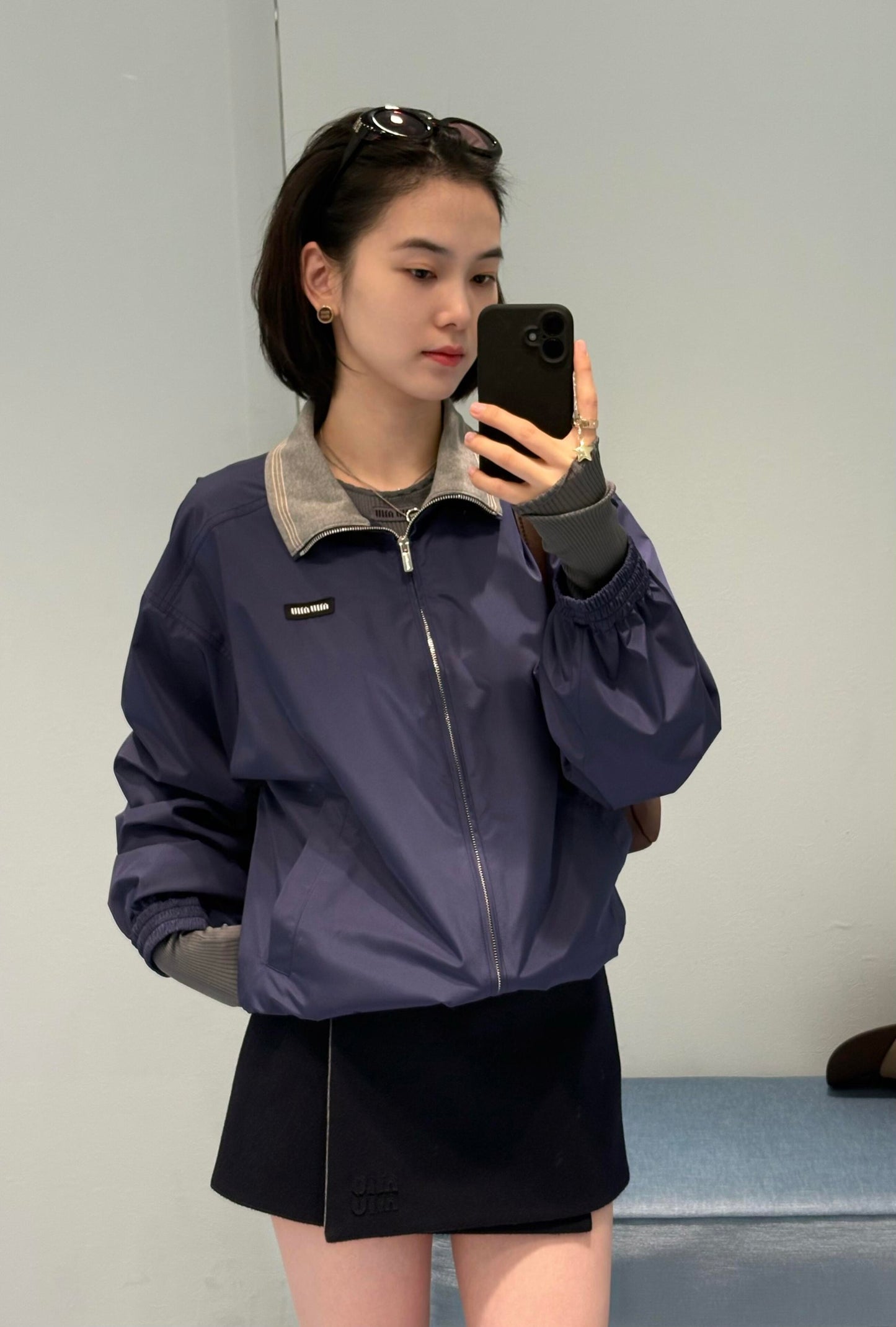 穆M家-26早春新品深藍色輕盈尼龍夾克