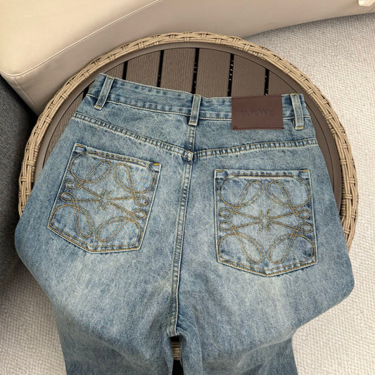 羅L家-26春夏刺繡口袋直筒牛仔褲