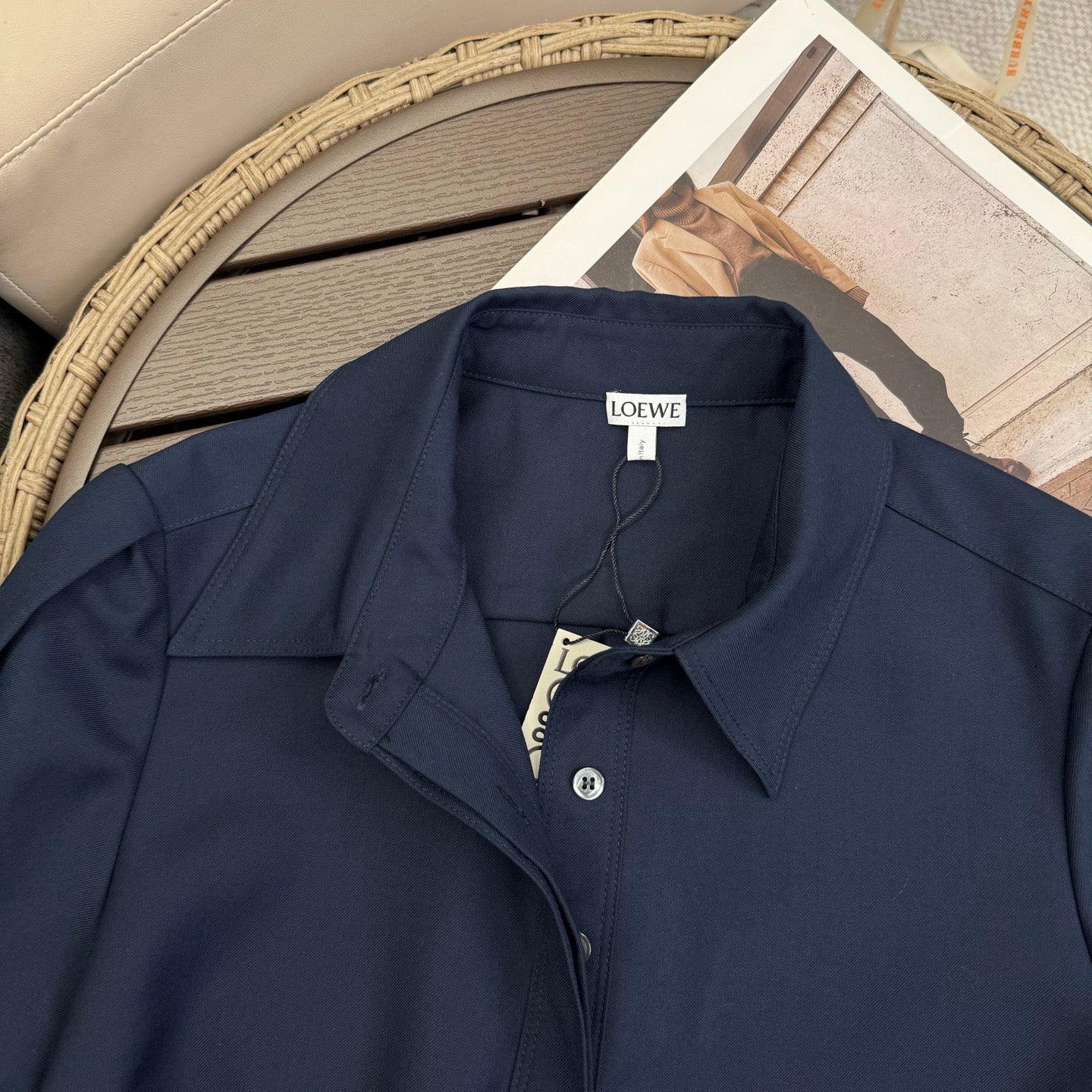 羅L家-26春夏 尖領短袖襉褶裙擺連身裙 深藍