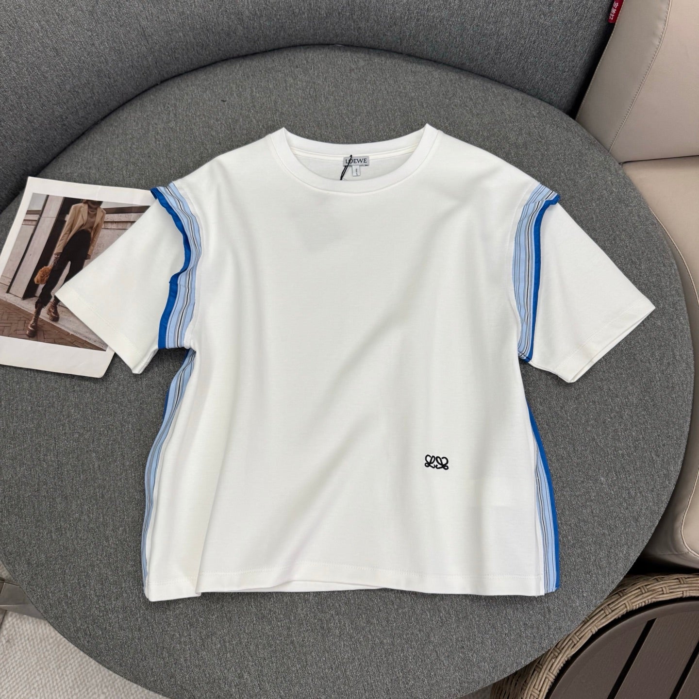 羅L家-26春夏秀款彩色蕾絲棉質混紡T 白色