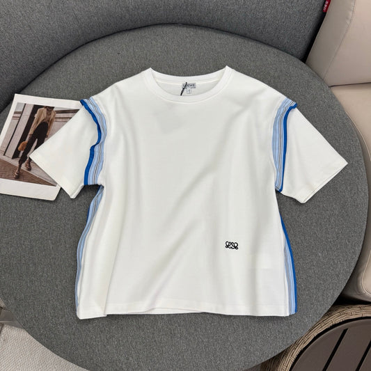 羅L家-26春夏秀款彩色蕾絲棉質混紡T 白色