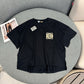 羅L家-26夏日漸變肌理刺繡寬鬆短T 黑色