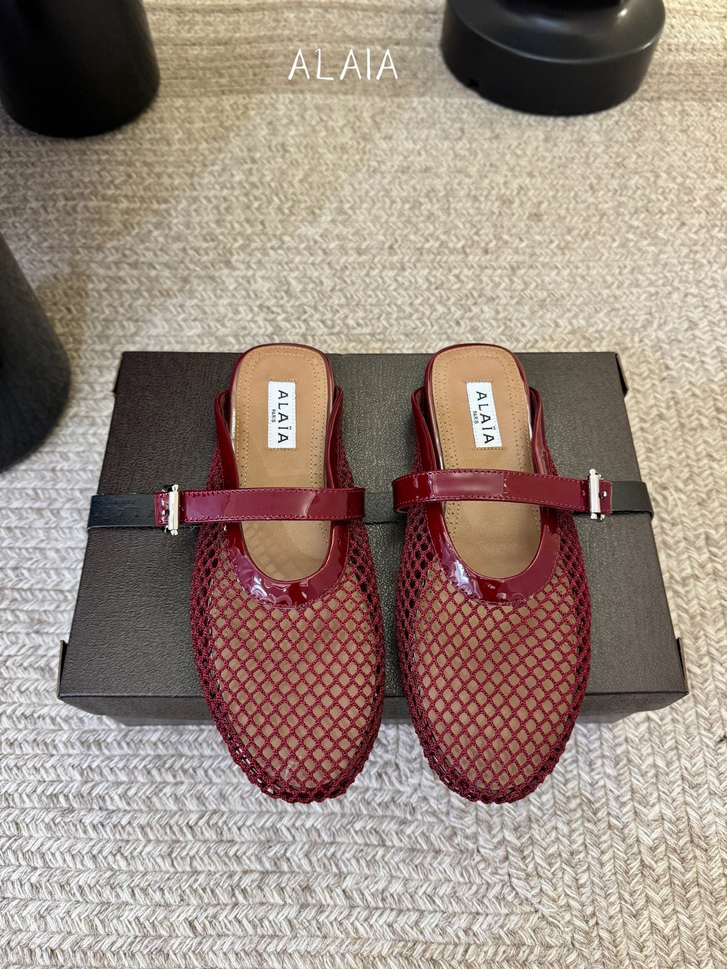 Ala-260707無鑽漁網半拖鞋 紅色