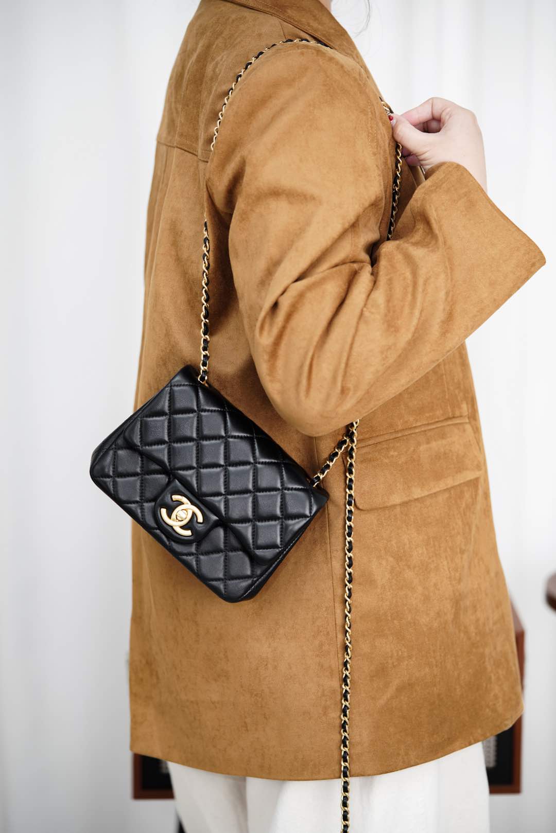 小香家- 25B 雙C鏈條方胖子 黑色小號-金扣