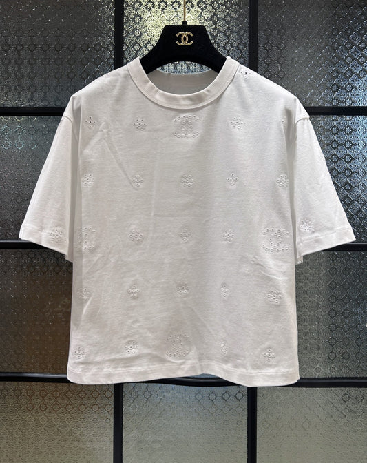小香家-26春夏系列鏤空刺繡短T 白色