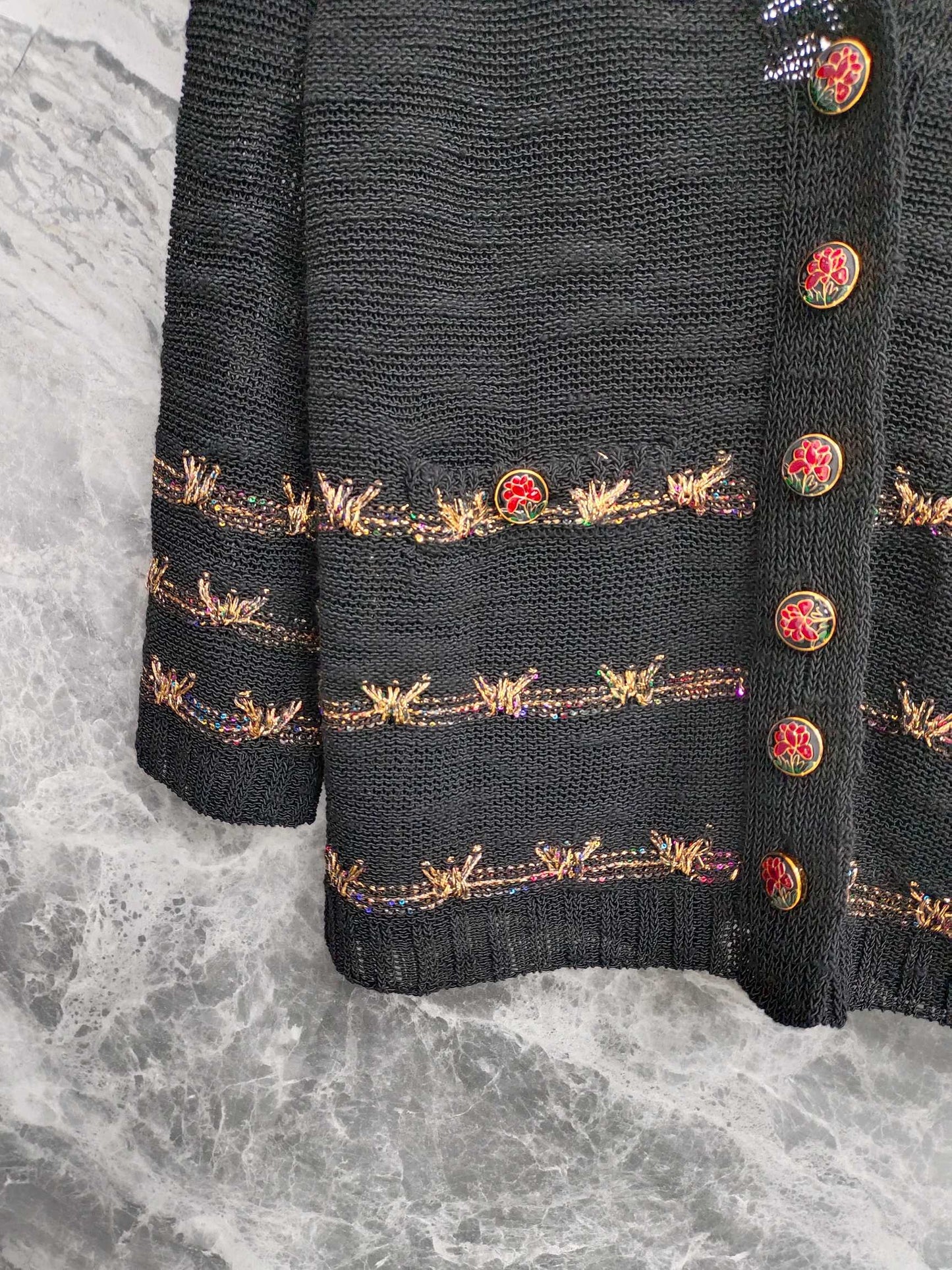 小香家-金線刺繡V領針織開襟衫