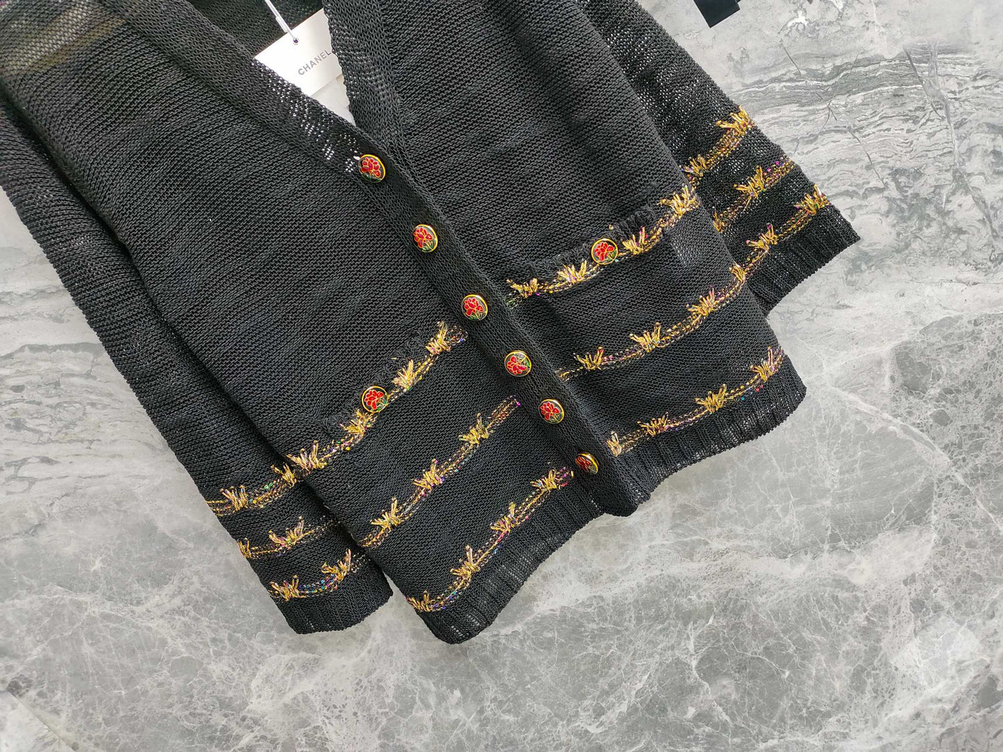 小香家-金線刺繡V領針織開襟衫