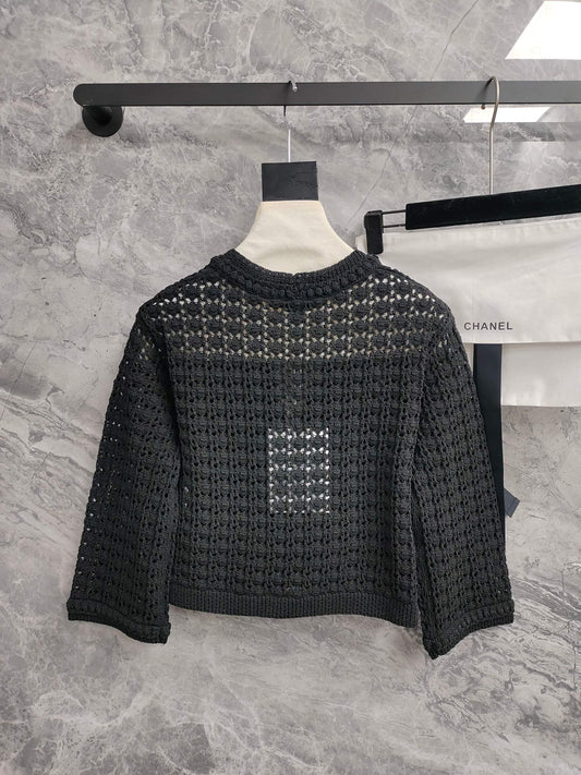 小香家-鏤空針織開襟衫 藍色