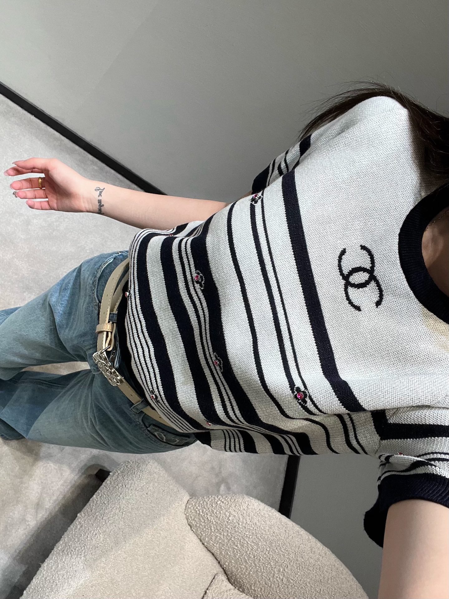 小香家-26條紋針織短T