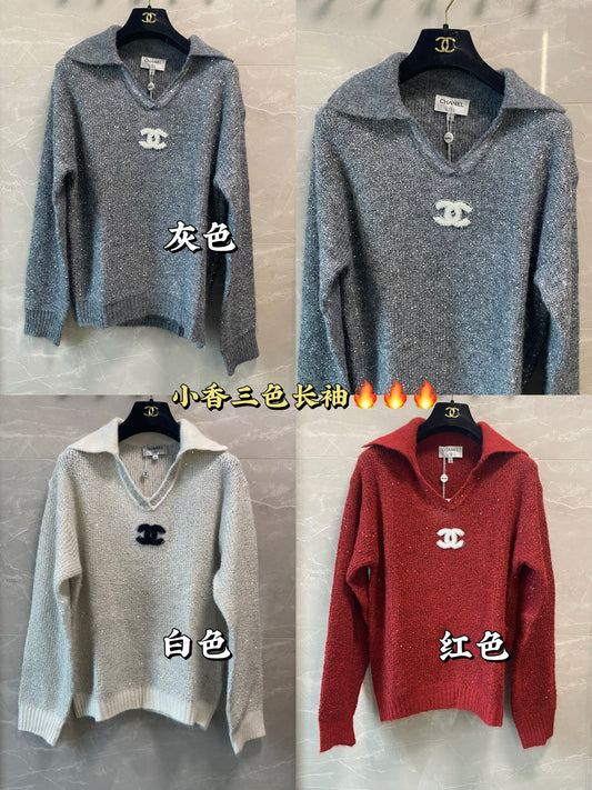 小香家-翻領金蔥毛衣 灰色