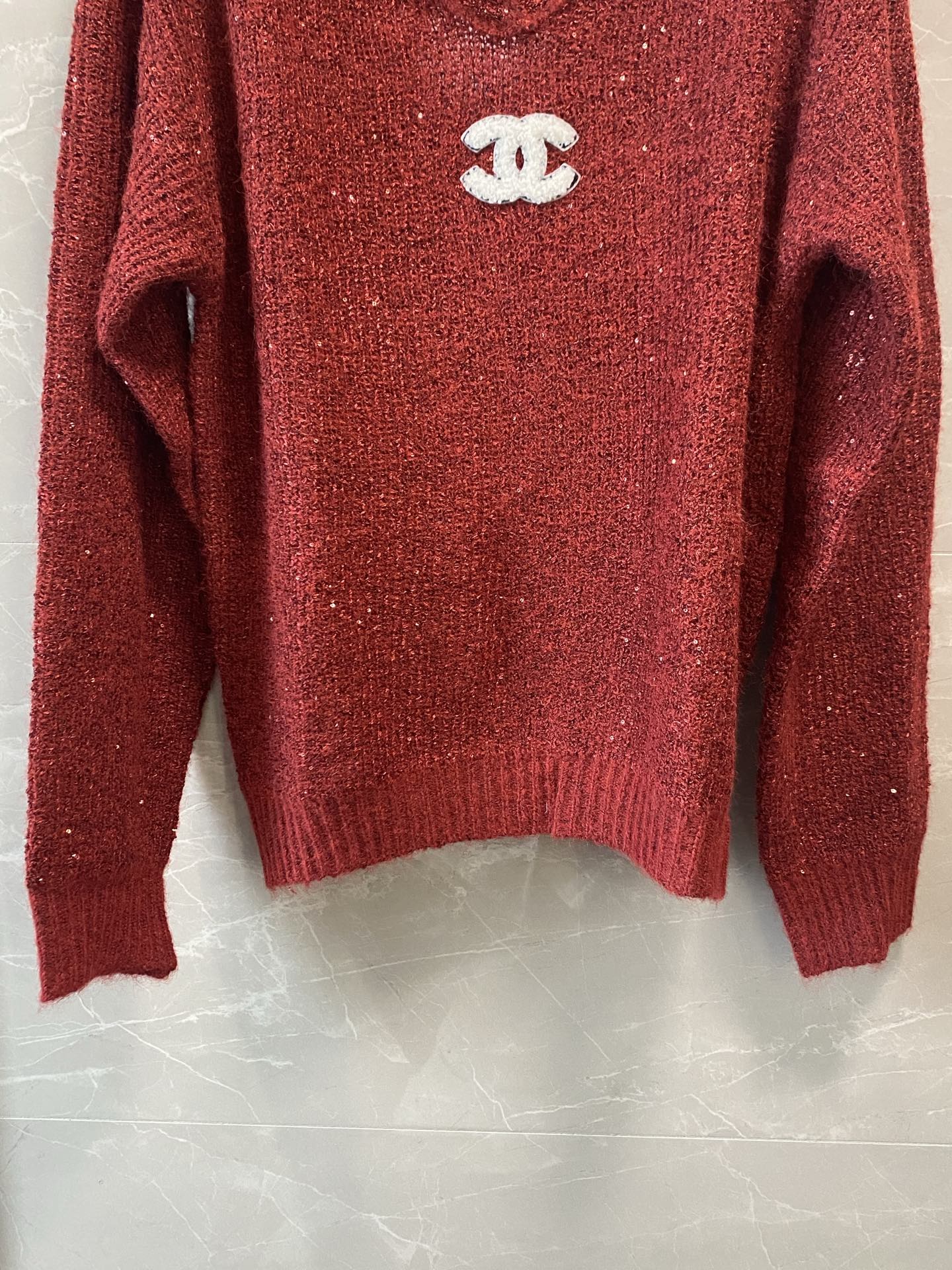 小香家-翻領金蔥毛衣 紅色