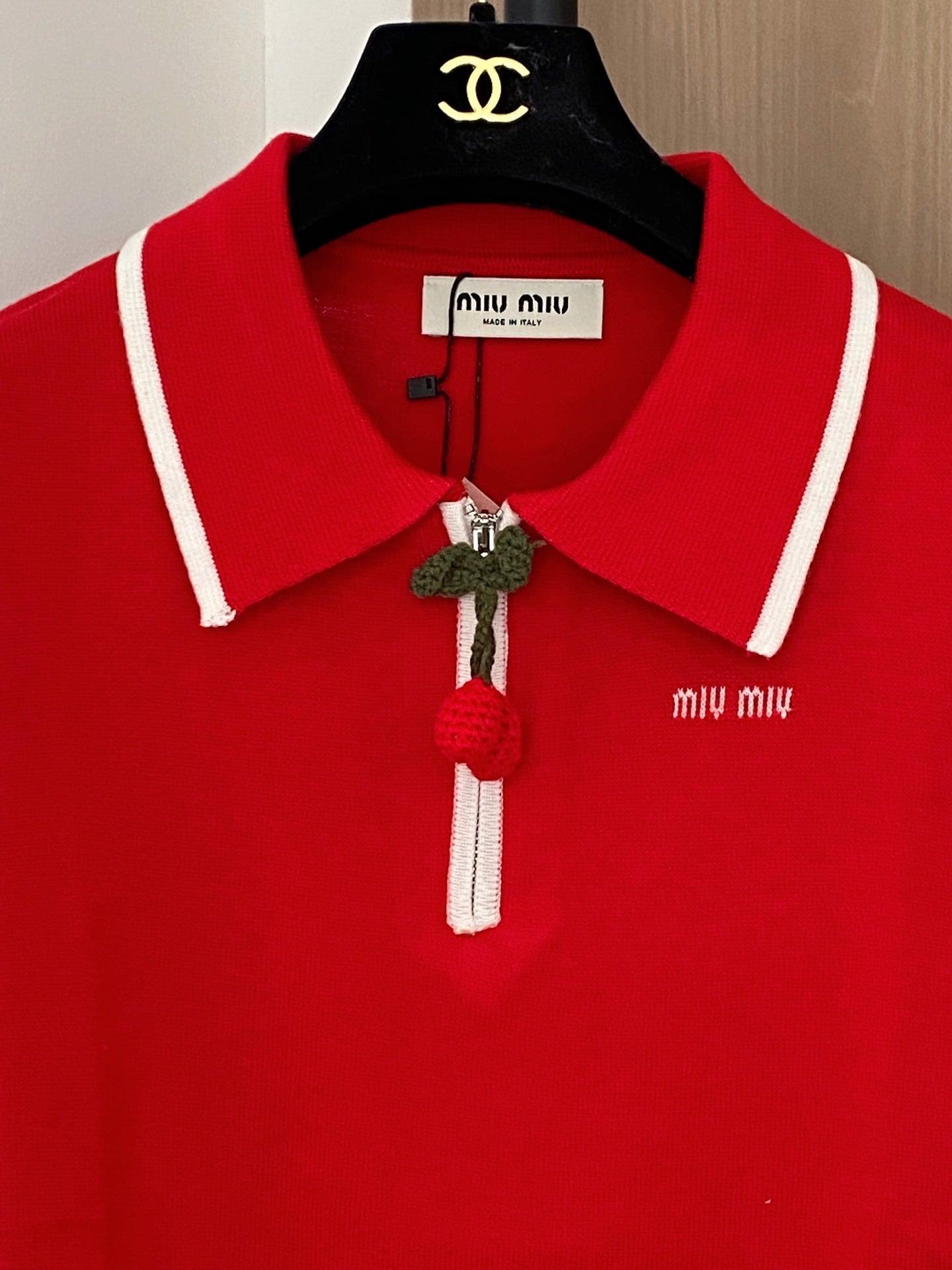 穆M家-櫻桃拉鍊POLO短袖 紅色