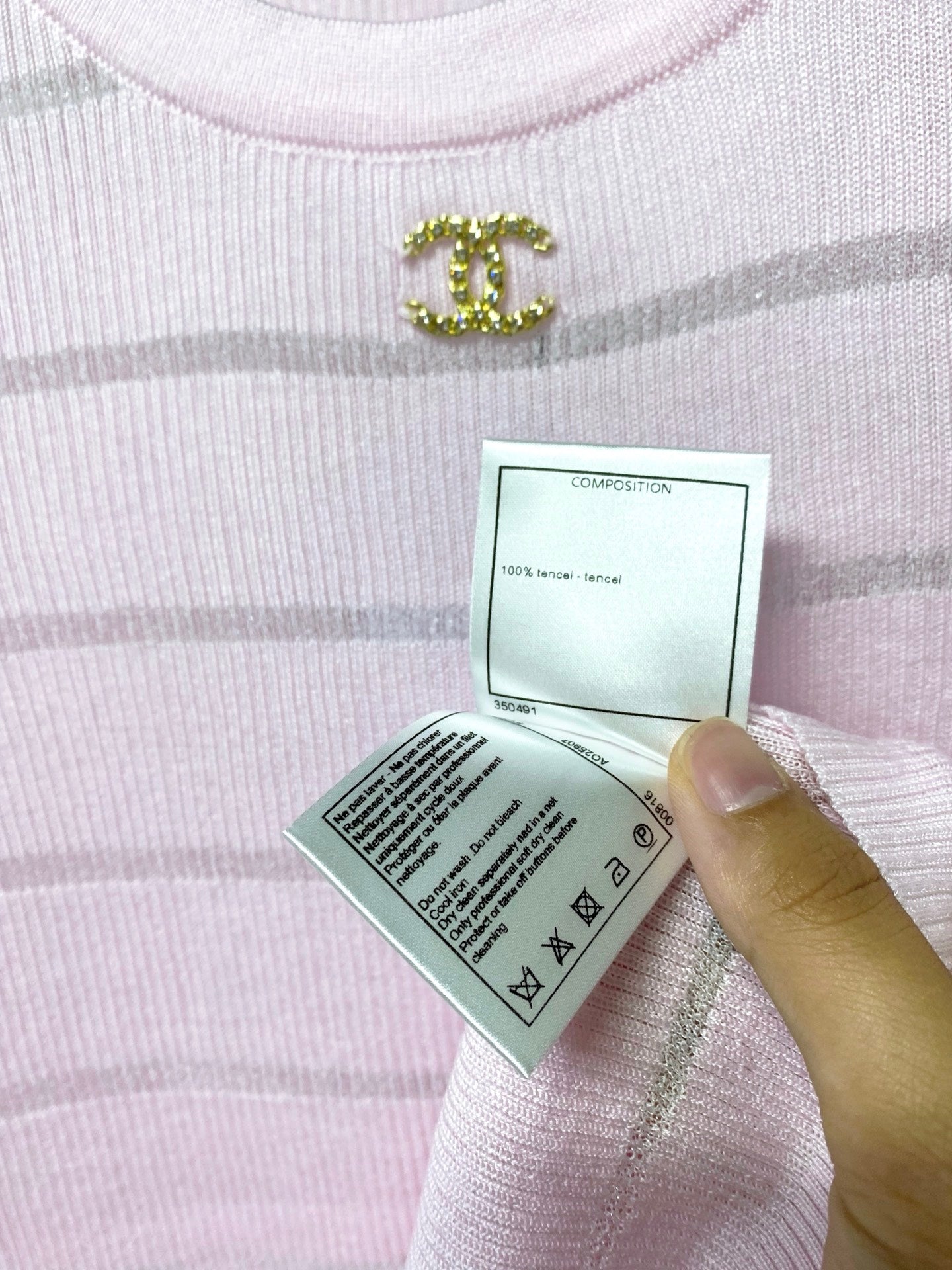 小香家-簍空條紋圓領短袖 粉色