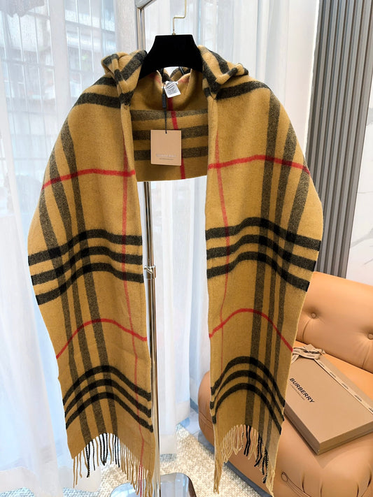 巴B家-英倫格紋連帽 30x210cm 圍巾小披肩