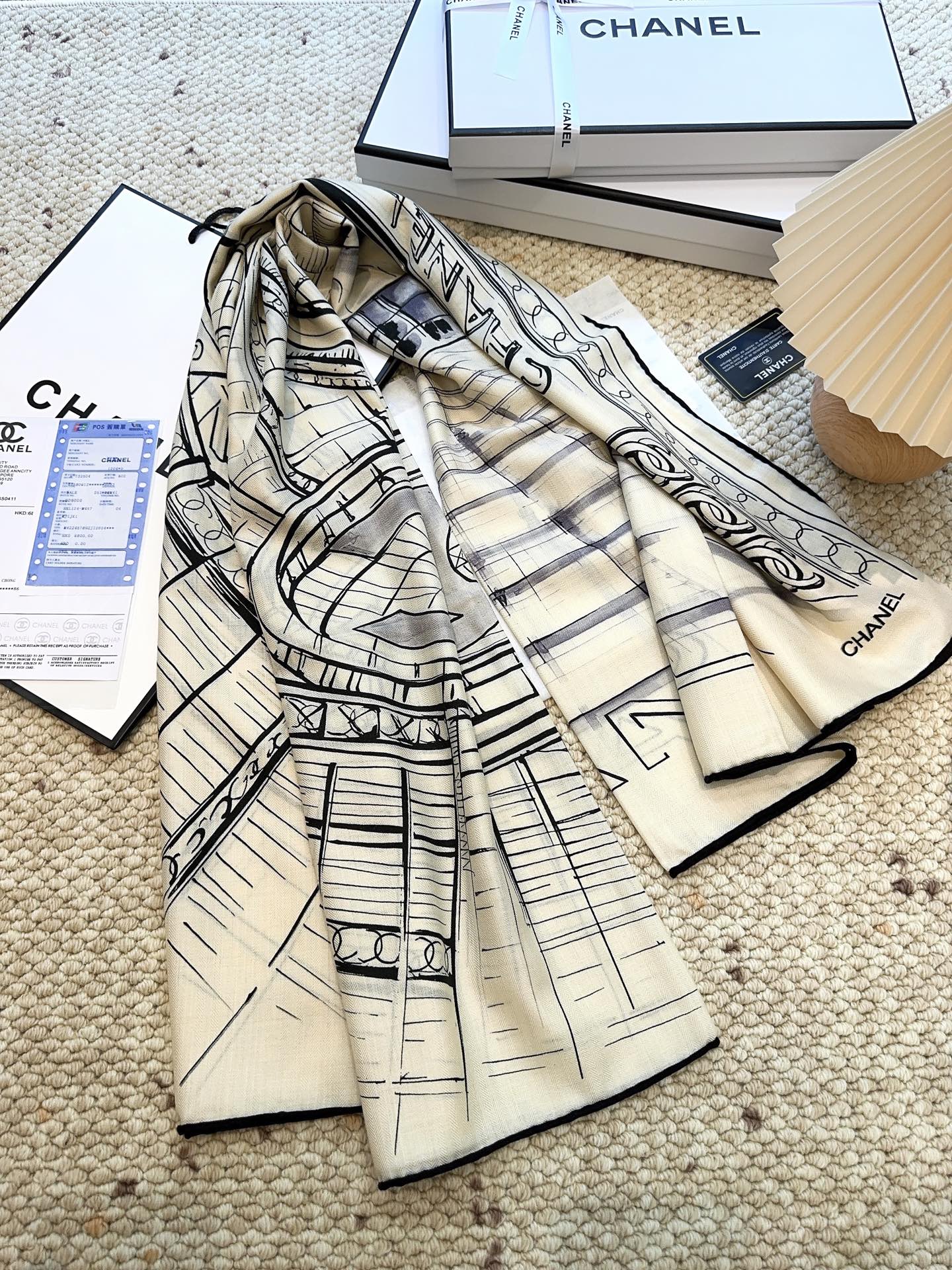 小香家-菱格絲絨大方巾 140*140cm-黑白色