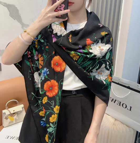 古G家-頂級真絲 140*140cm 羊絨大方巾。