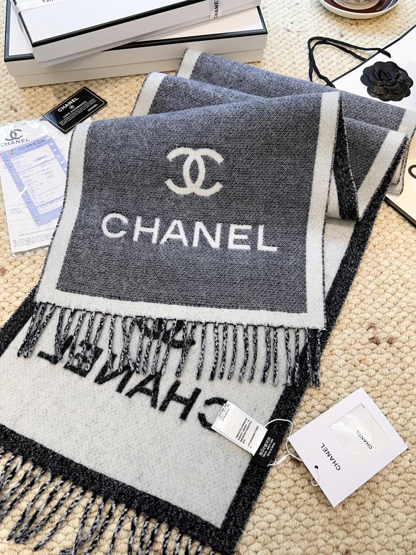 小香家-雙面拼色提花 184*34CM 羊毛