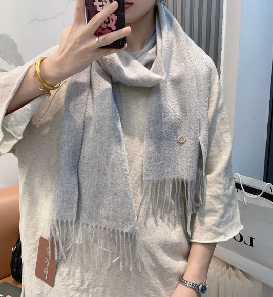 L-Piana-經典水波紋 素色羊絨圍巾 30*180