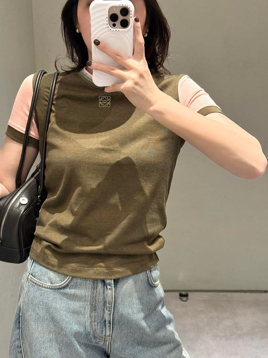 羅L家-26Ss春夏拼色logo棉質短袖圓領T