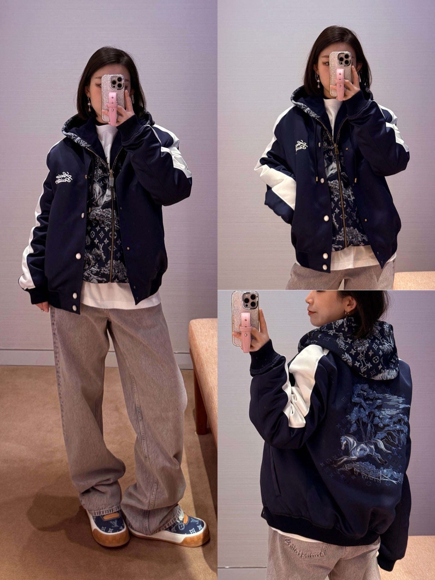 路L家-26駿馬奔騰刺繡深藍色夾克外套