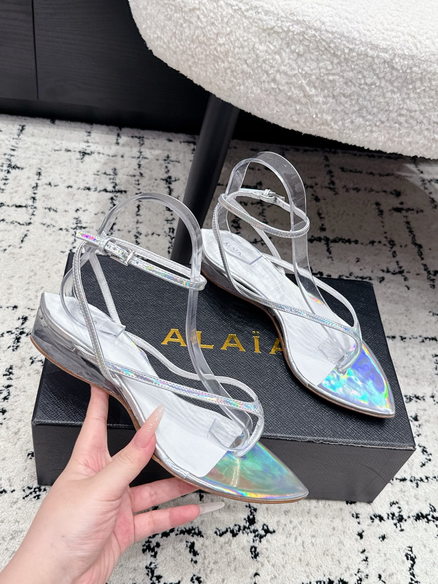 Ala-260703尖頭水晶涼鞋 彩虹