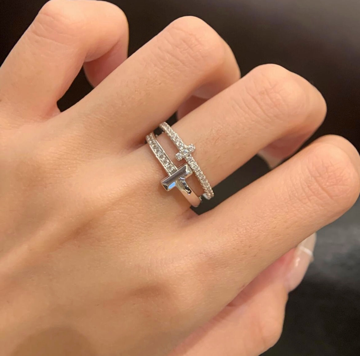 Tiffany-26鑲鑽十字架戒指
