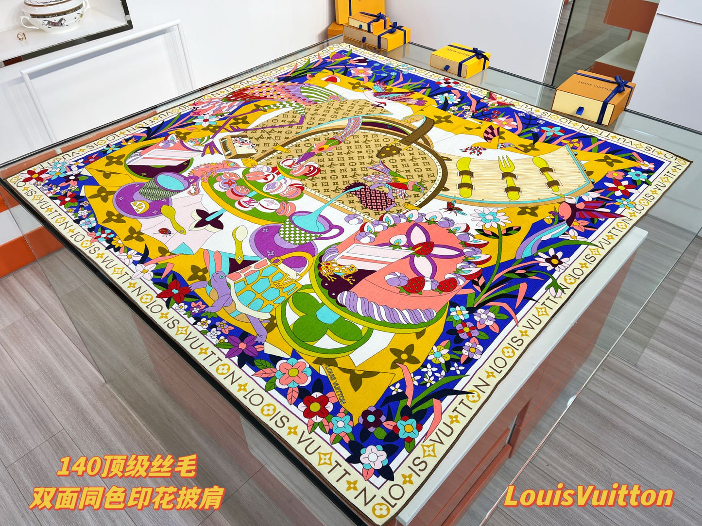 路L家-雙面絲毛印花披肩 136*136cm 30%真絲70%羊毛