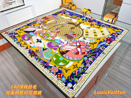 路L家-雙面絲毛印花披肩 136*136cm 30%真絲70%羊毛