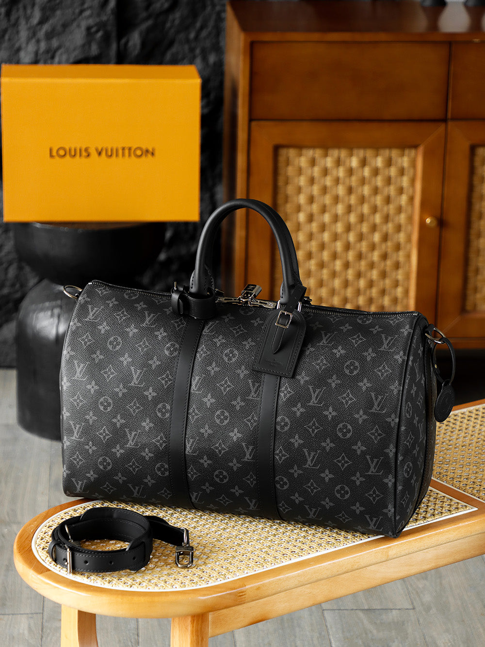 路L家-M40569 KEEPALL 45旅行袋-黑色老花